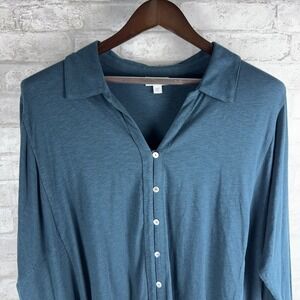 J Jill Blouse Button Up Top Cotton Modal‎ Stretch Knit Teal Green Size 3x